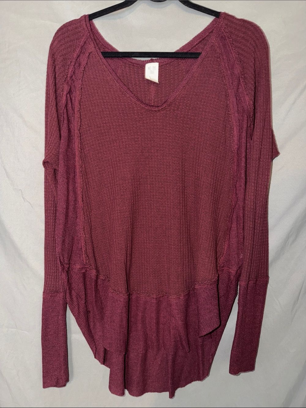We The Free Waffle-Knit V-Neck Top - Wine